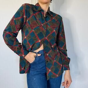 90s Tess Diamond Pattern Blouse Size M